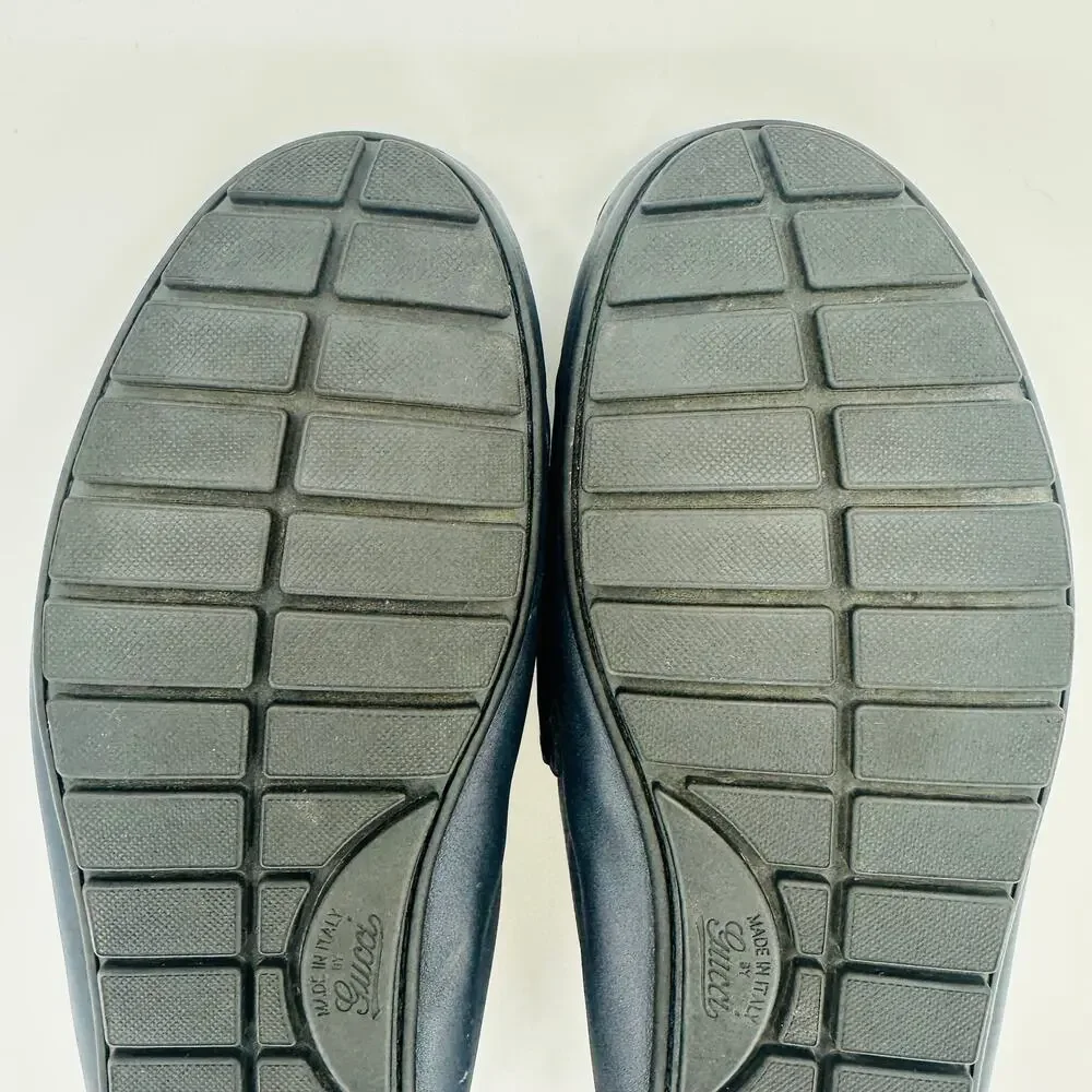Gucci Men's Microguccissima Navy Blue Leather Slip On Driver Loafers Size 9